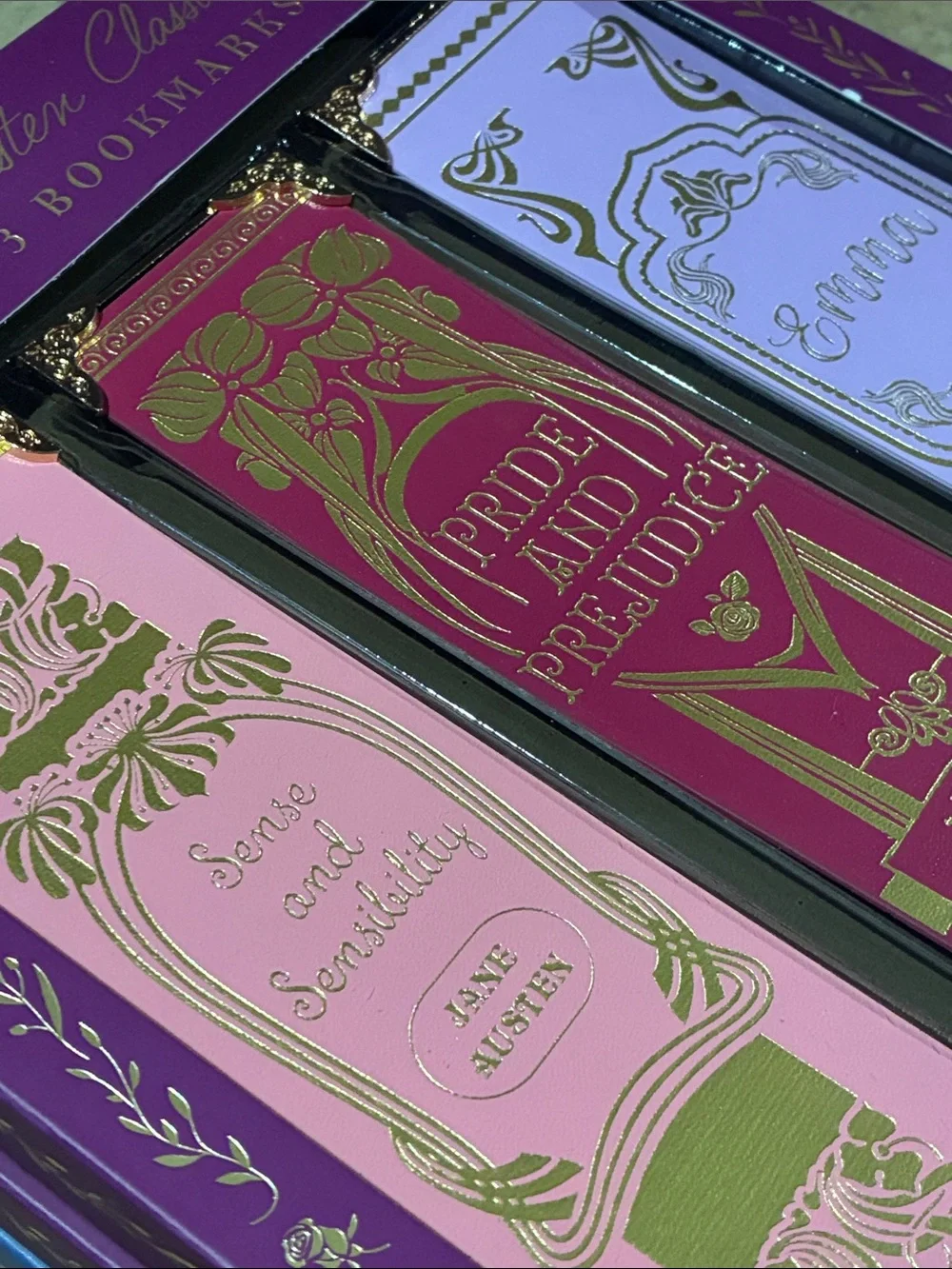Jane Austin Classics- 3 golden trimmed bookmarks